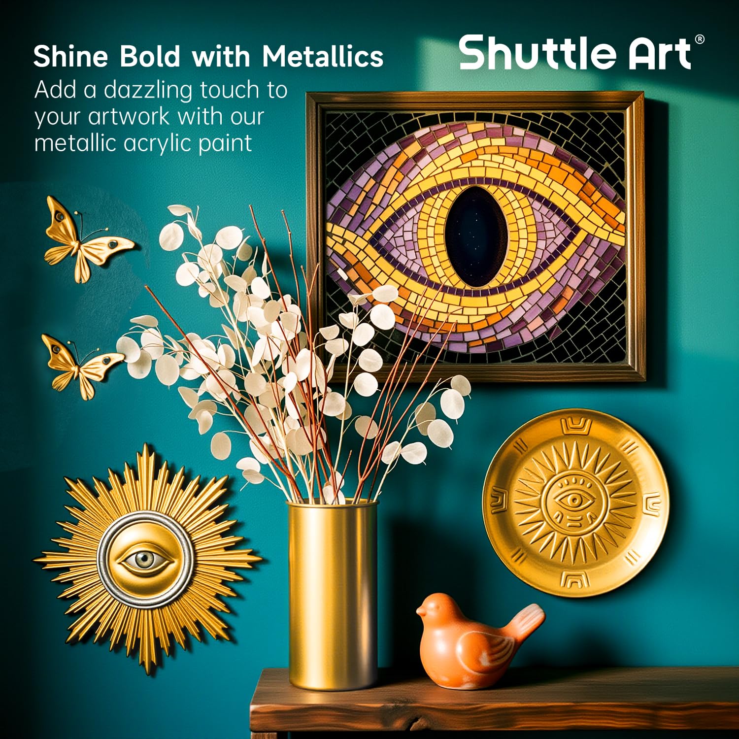Amazon | Shuttle Art アクリル絵の具 ゴールド メタリックカラー