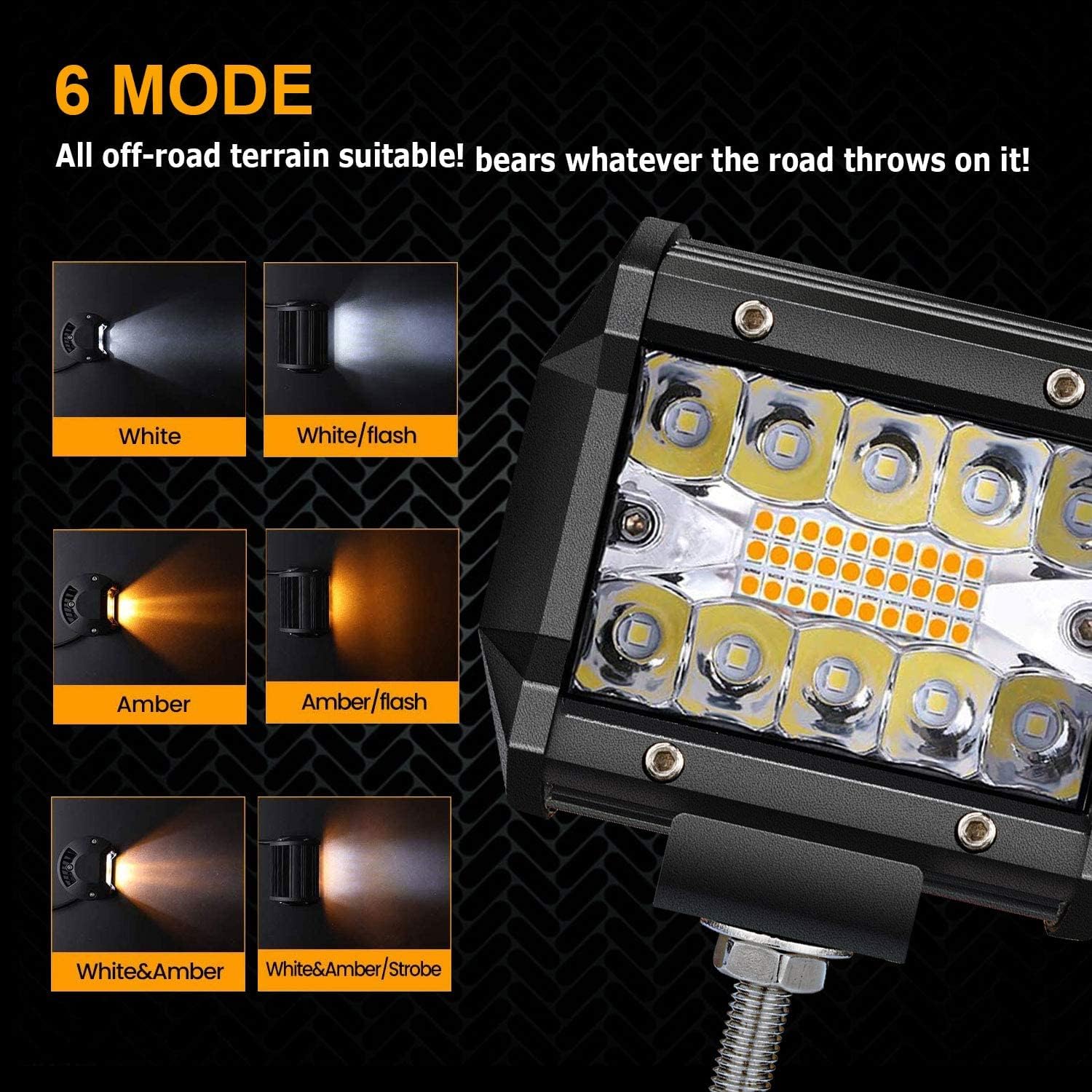 LED Pods Lights,Turbo SII 4 Inch 60W Amber White 6 Modes Spot Flood Combo Strobe Led Work Lights Off Road Driving Fog Lights for Trucks ATV UTV Jeep Boats,4 Pack