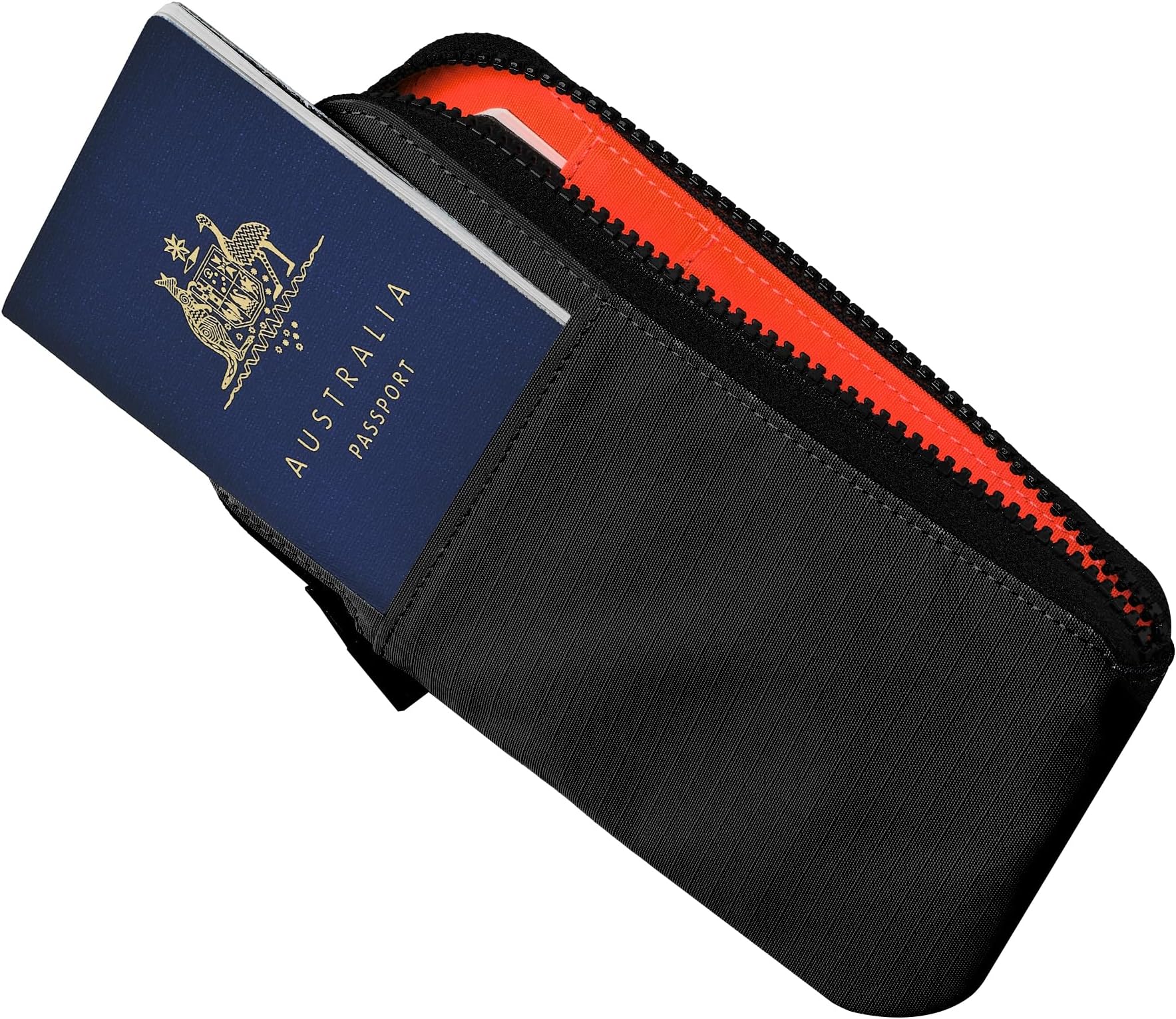 Zip Travel Wallet Black Axoflux 210D - RFID Passport Holder - Self Locking Zipper - Tear Resistant Material - Four Pockets and Two Card Slots - HUB Accessories Compatible