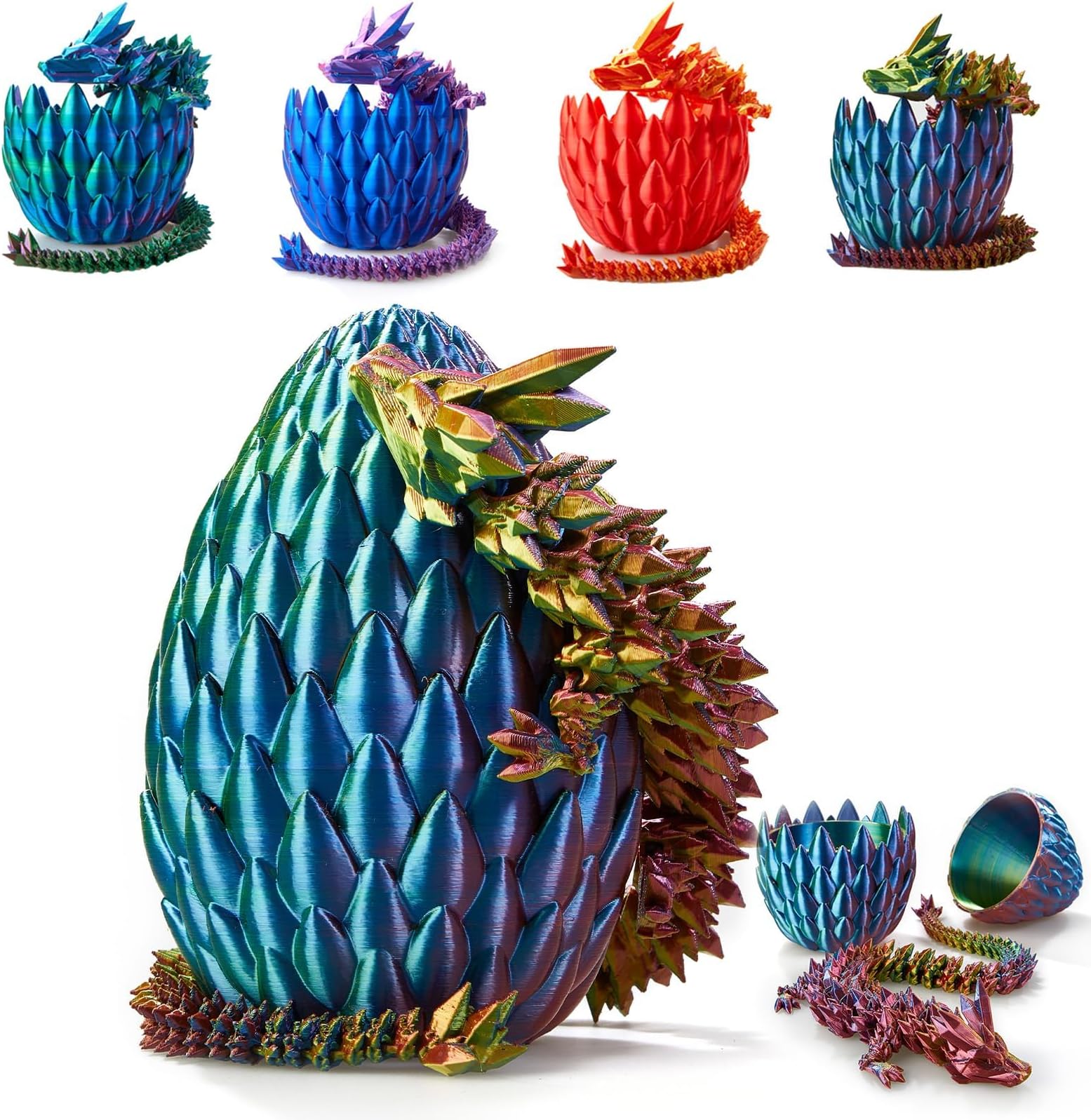 3D Printed Dragon Egg, 15Inch Crystal Dragon with Egg,Easter Basket Stuffers,Surprise Egg,Articulated Fidget Toys for Executive Home Office Decor,Unique Easter Basket Essentials for Kid