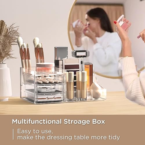 Miniatura 5 de Organizador de maquillaje con cajones apilables, organizador de baño de acrílico transparente para cosméticos, ideal para encimeras de escritorio y