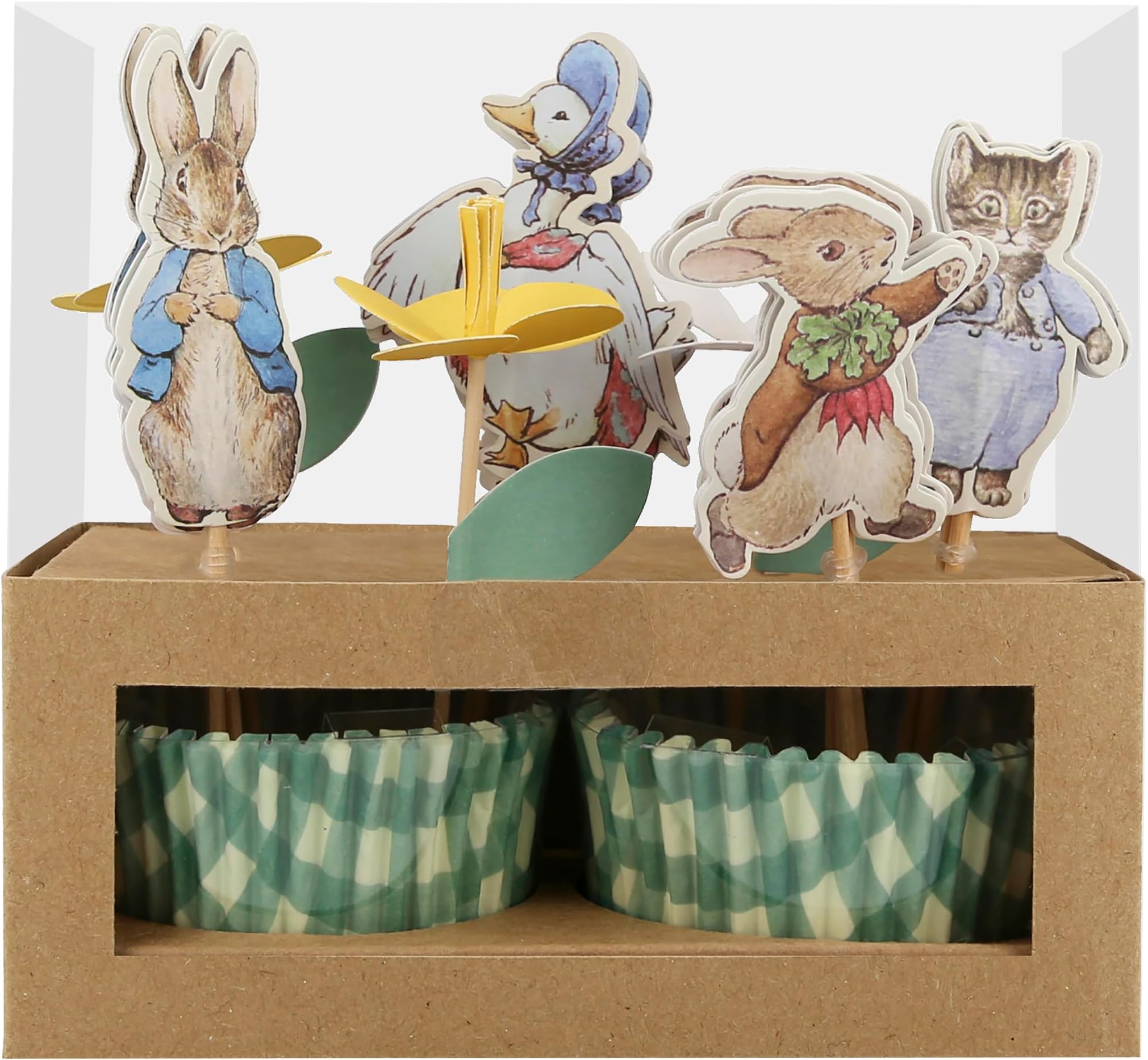 Peter Rabbit™ In The Garden Cupcake Kit (Pack of 24), Peter Rabbit™ Cupcake Decorations, Easter Cupcake Toppers & Mint Gingham Cupcake Paper