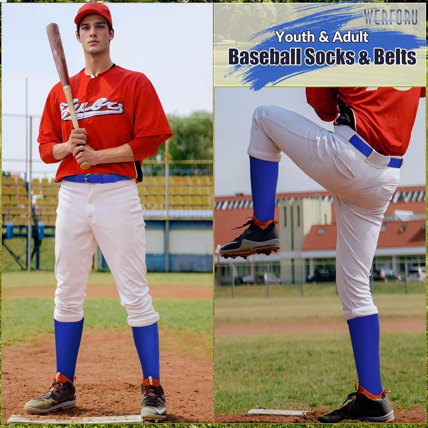 WERFORU Baseball Socks and Belt Combo Set Boys Baseball Belt and Socks Elastic Softball Socks and Belt for Adults and Youth - Image 2