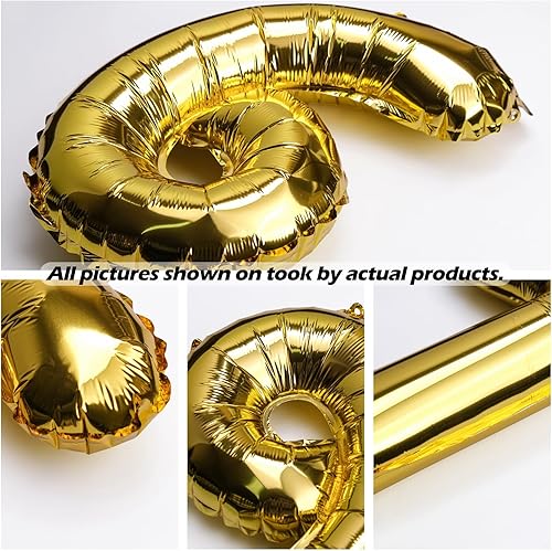 Miniatura 2 de 10 unidades Globos dorados de 16 pulgadas con números de 0 a 9, número colgante de aluminio Mylar brillante para decoración de fiesta de cumpleaños,