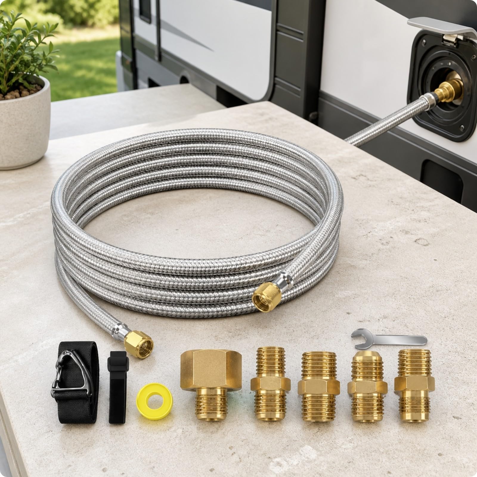 Baoblaze Tubo Del Gas con Raccordi in Ottone Intrecciato Tubo Propano con Raccordi in Ottone Flessibile per Campeggio, 12FT