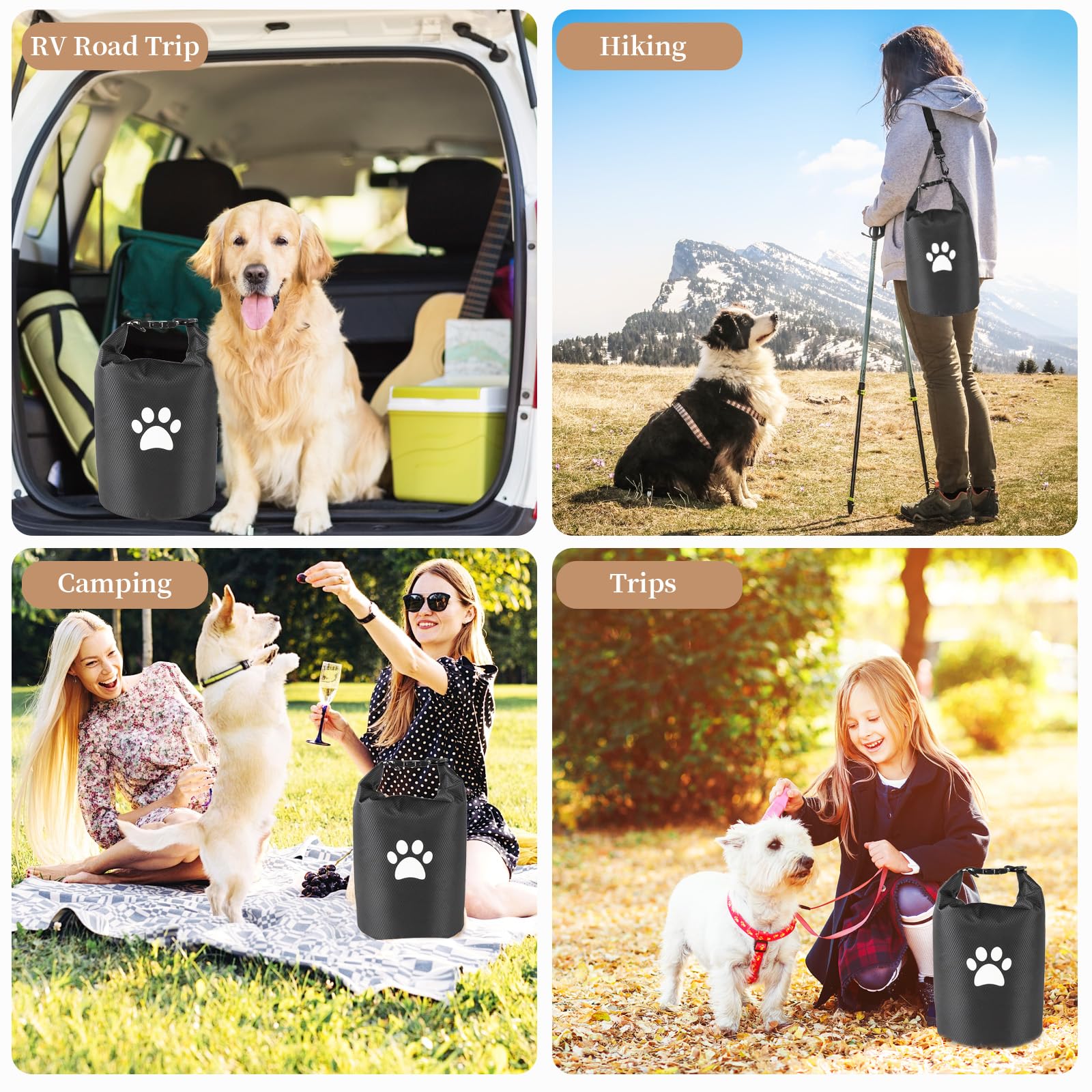 Lot de 2 sacs de voyage compacts pour chien, 4,98 kg, avec bols pliables, design anti-fuite pour voyages en voiture, camping, sorties d'une journée (rouge)