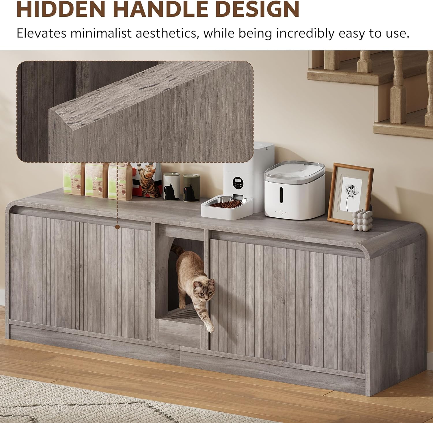 Cat Litter Box Enclosure for 2 Cats, Double Litter Box Enclosure with Litter Collector, Hidden Litter Box Furniture for Indoor Cats Large Adult, Cat House, Storage Cabinet, TV Stand, Grey