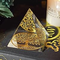Vista 8 de H&D HYALINE & DORA 60MM Pirámide de Cristal Prisma Peso de Papel Energía Positiva Ornamento de Vidrio Pirámide Egipcia con Personaje Dorado Egipcio