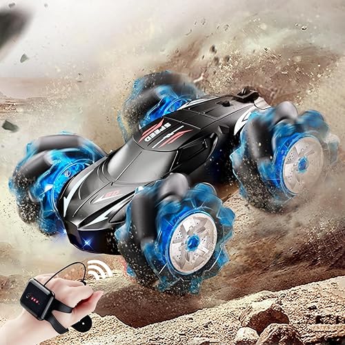 Miniatura 2 de Auto de acrobacias a control remoto con detección de gestos 4WD de 2.4 GHz con luz fría y música, autos RC de doble cara con giro de 360 para niños