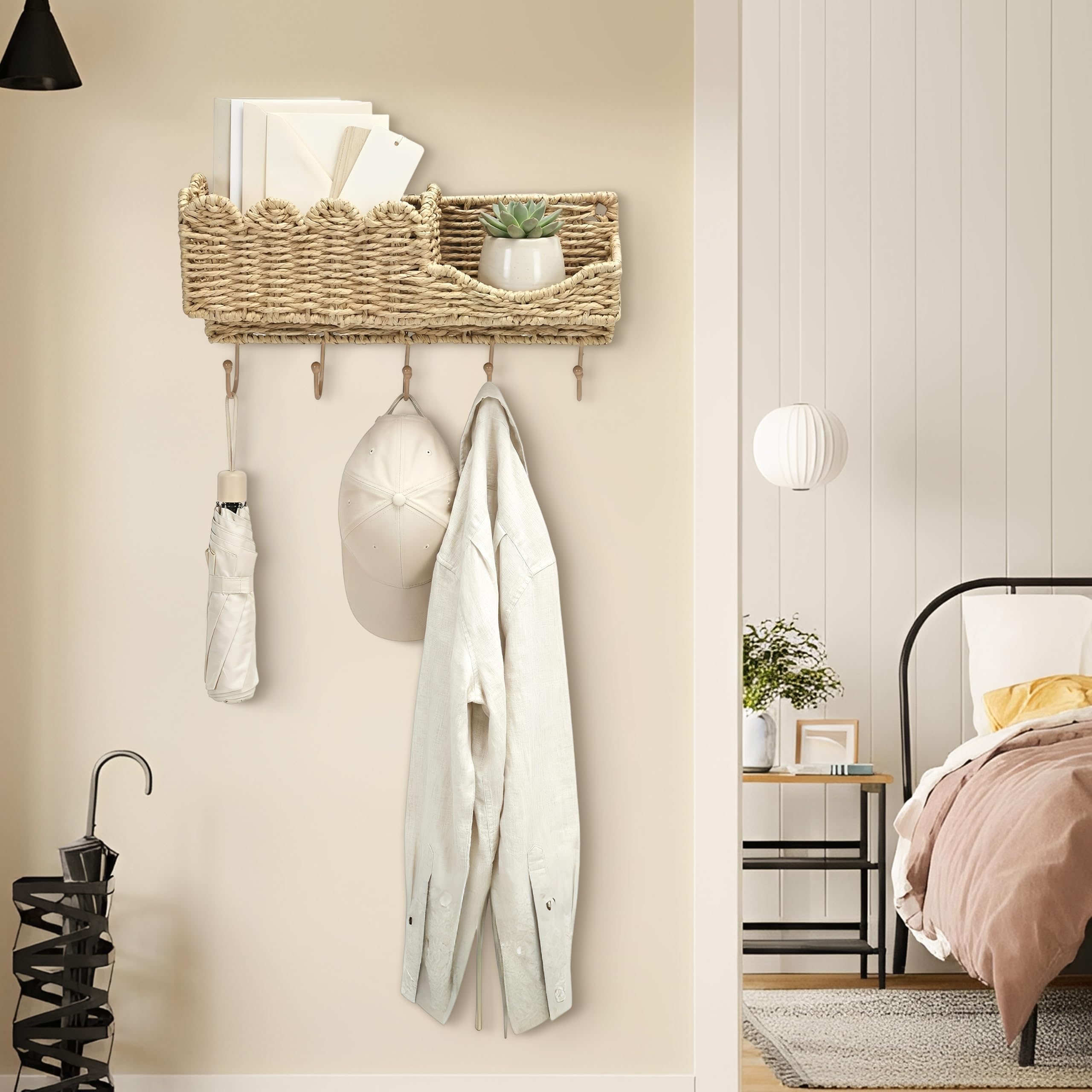 Portachiavi e organizer per posta in rattan intrecciato con 5