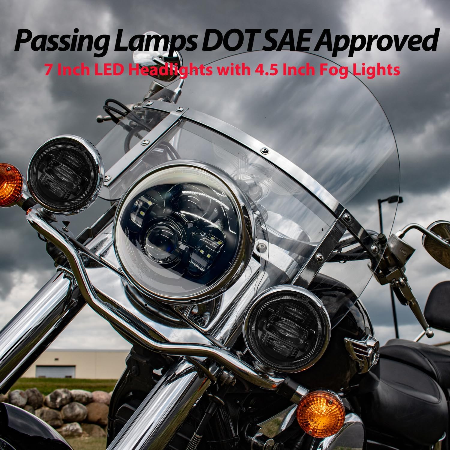 New 7 inch Motorcycle LED Headlight 4.5" Fog Passing Lights DOT SAE Approved for Harley Davidson Heritage Softail Road King Street Electra Glide Ultra Limited Special CVO Tri Deluxe Classic Switchback
