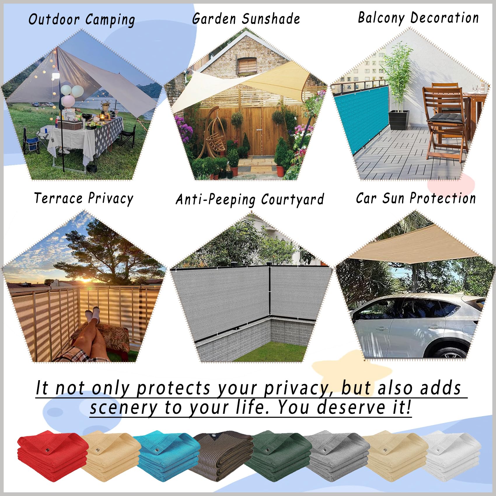 Rete Ombreggiante 0.6 x 1 m, HDPE 180G M²Protezione Della Privacy, Asciugatura Rapida e Antistrappo, Anti-Peeping, Balcone Schermi Protettivi con Fascette per Balcone, Marrone