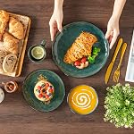 vancasso Starry 16 Pieces Green Dinnerware Set, Reactive Change Glaze Dinner Set, Plates and Bowls Set