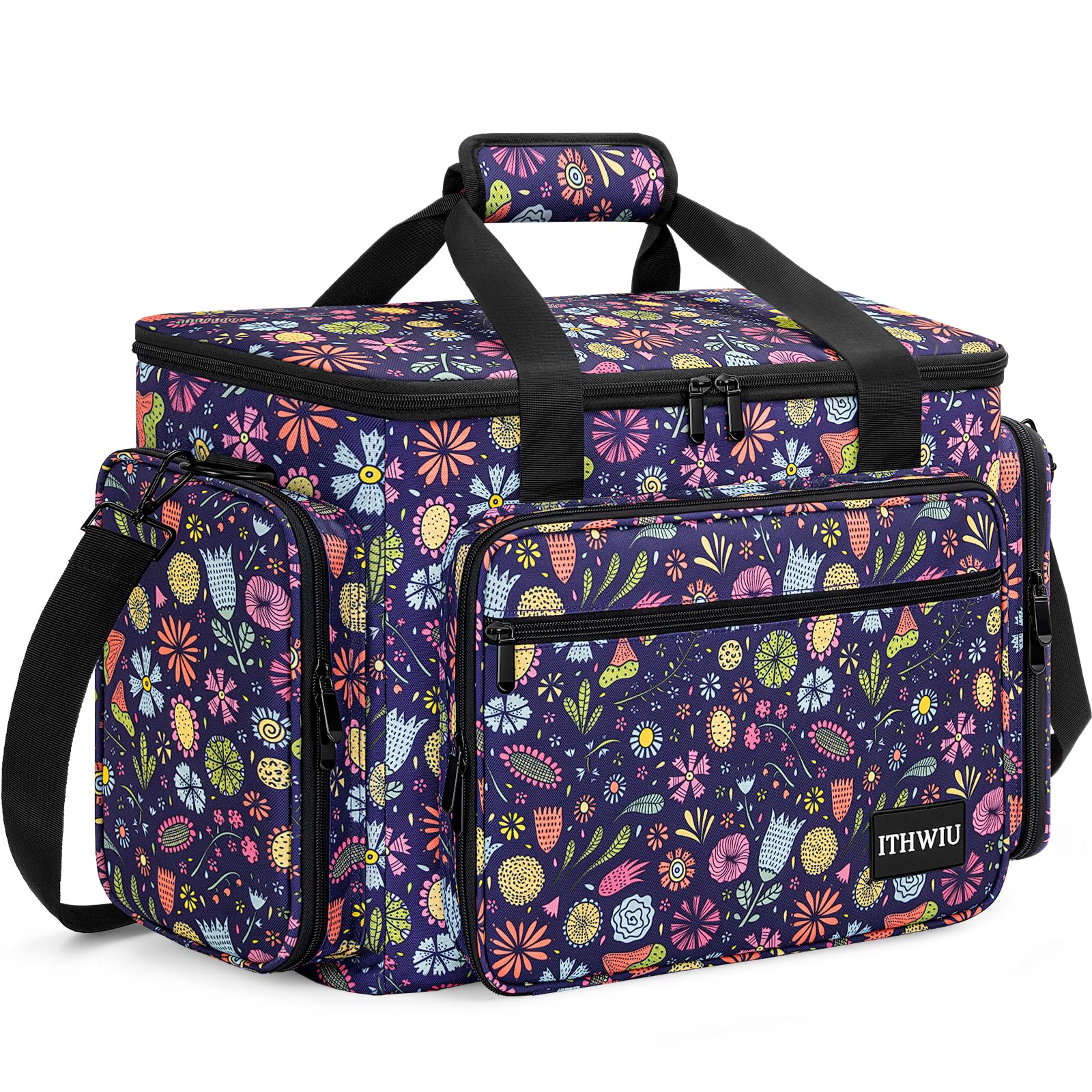 Sewing Machine Carrying Case with Multiple Storage Pockets Large Capacity, Universal Tote Storage Bag Compatible with Most Standard Singer, Brother, Janome, Multi-flower