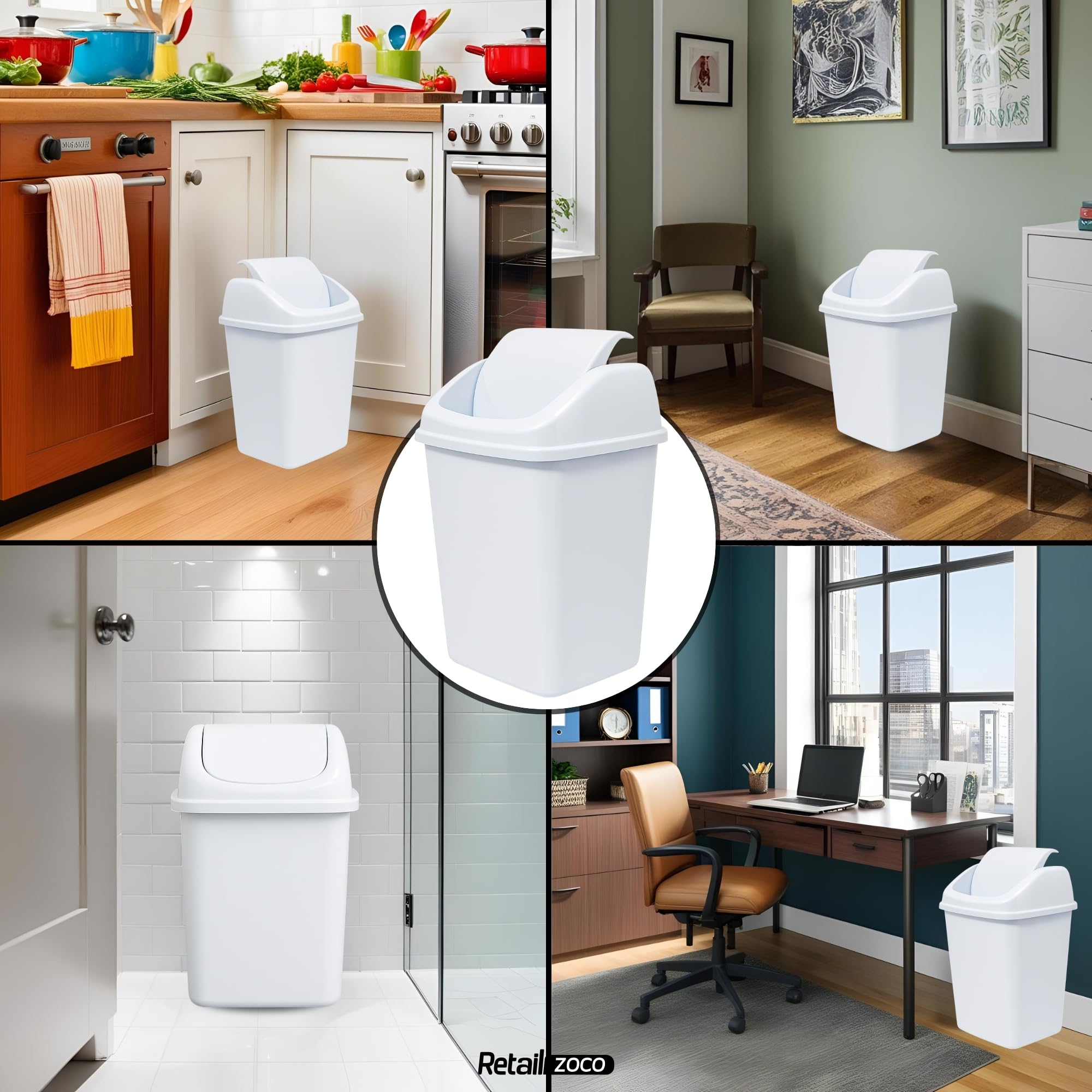 TECHZOCO Cubo basura apertura basculante 47 cm 15 Litros PP5 Plástico Libre BPA
