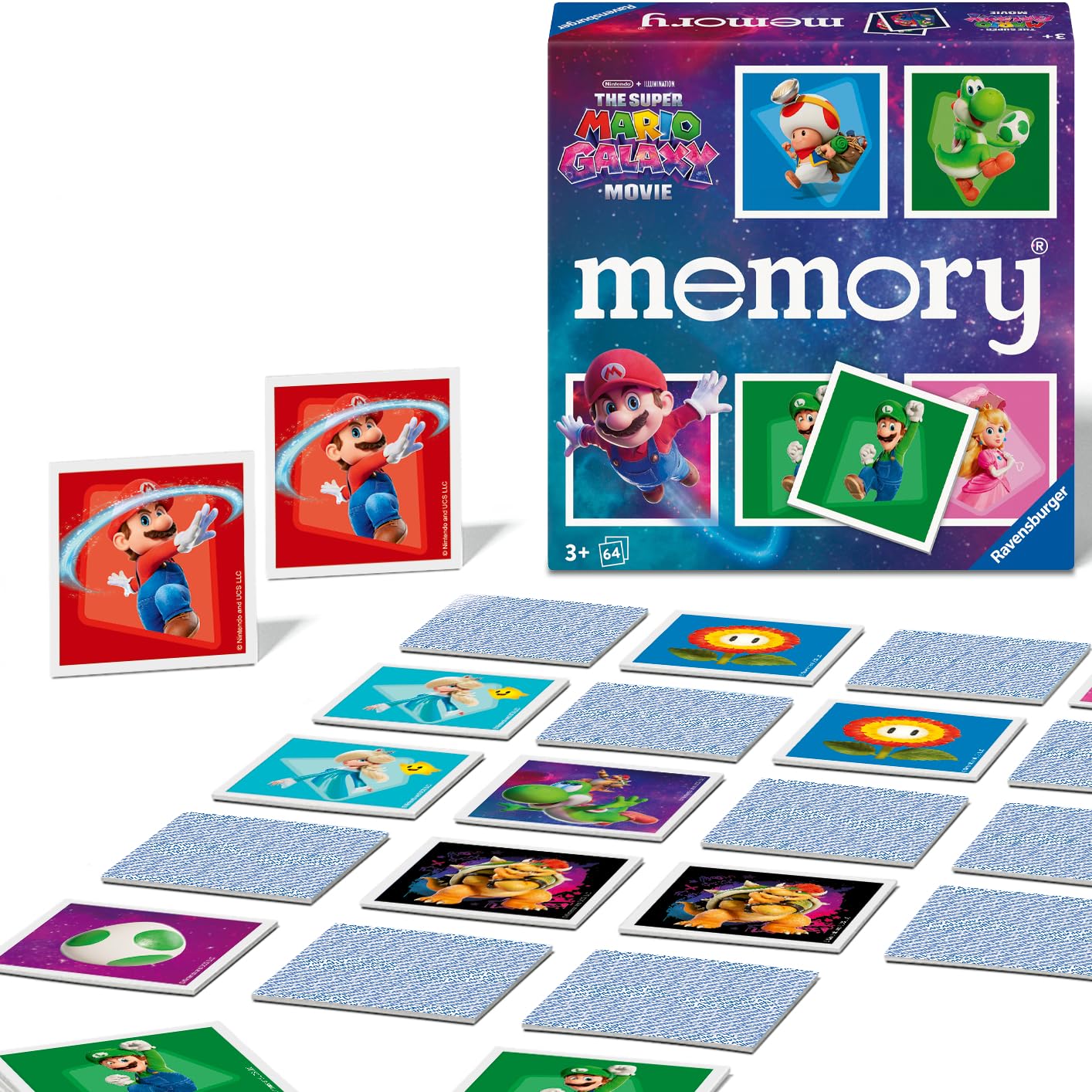 Ravensburger 25105 Memory® The Super Mario Galaxy Movie - Das weltbekannte Gedächtnisspiel mit 32 Kartenpaaren, für 2-8 Personen, ab 3 Jahren