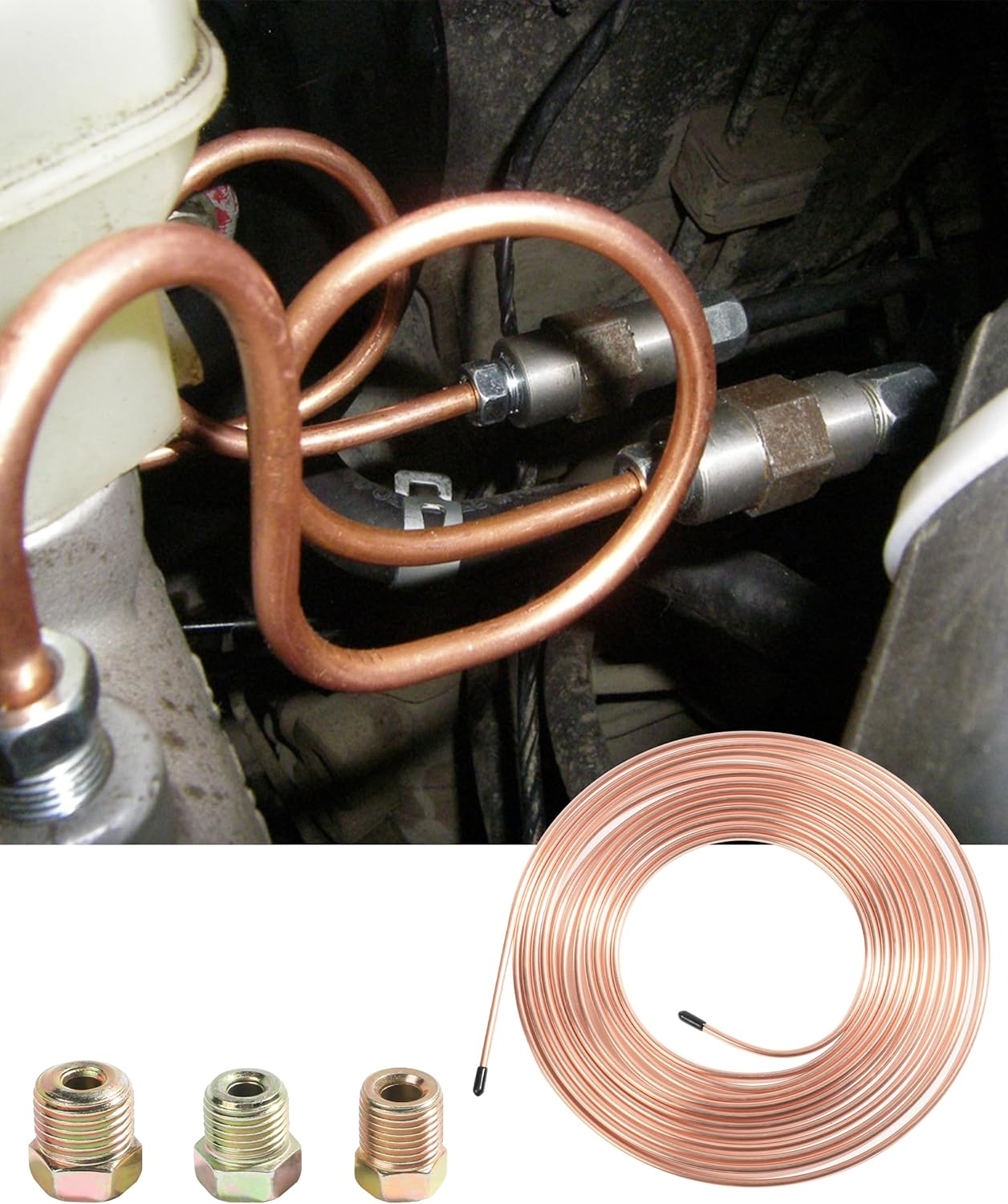 Brake Caliper Piston Rewind Tool and 25 Ft Flexible Tube Line Roll