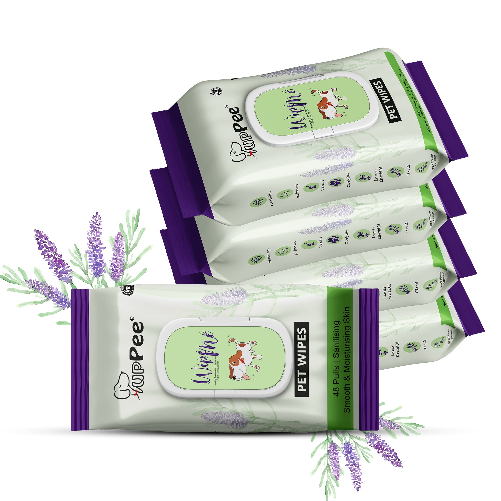 Wipe ME 100% Biodegradable 240 Count (Pack of 5) Wet Wipes for Dogs, Cats & All Pets | Lavender Essential, Vitamin E & Olive Oil | Anti-Bacterial | Cleansing, Deodorising & Grooming Wipes