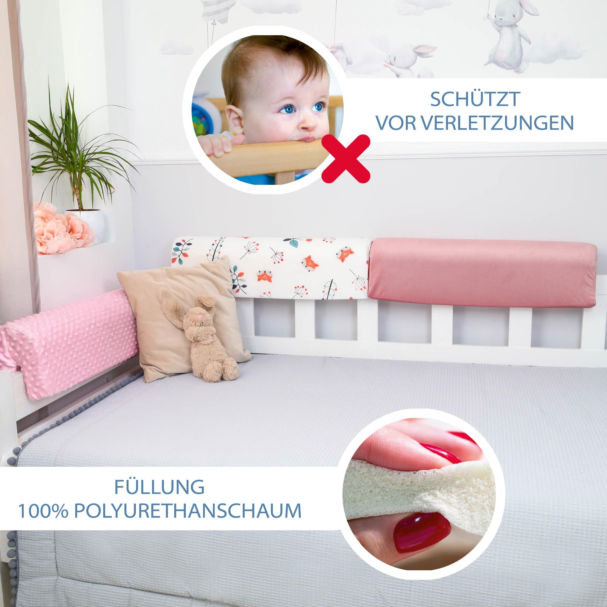 Totsy Baby Paracolpi lettino neonato antisoffoco 90 cm - Protezione schiuma per lettino fasciatoio e culla per i bordi del letto o della culla per bambini da 1 a 3 anni Rosa
