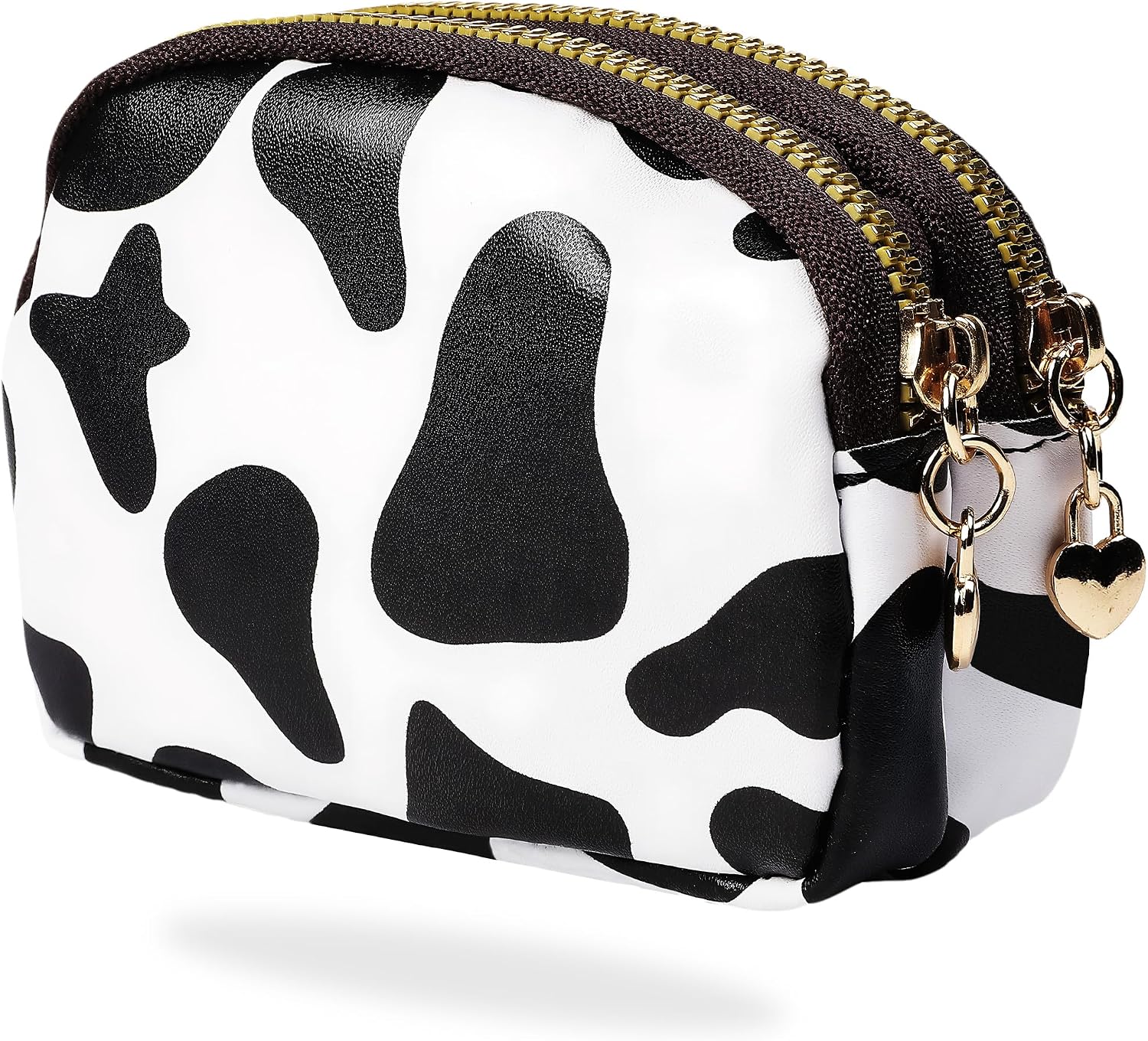 Conisy Small Coin Purse for Women Girls, Vegan Leather Cute Double Layer Change Pouch with Zipper, Ideal for Ladies Kids (Black Cow Print Coin Purse)