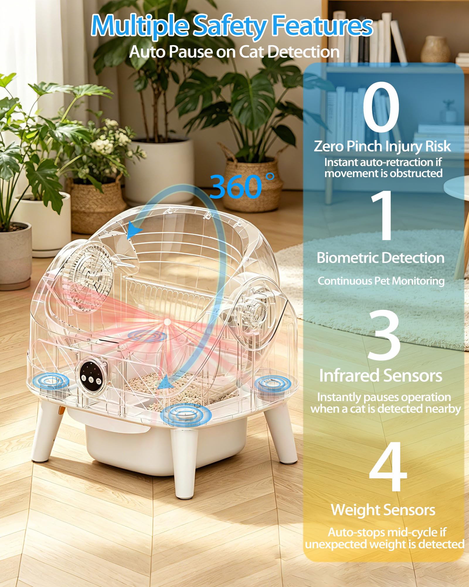 Arenero Gatos Autolimpiable, XXL, App, Limpieza rápida, Higiénico, Seguro | Caixa de Areia para Gatos Automatico, Capacidad Grande, Anti-Fugas, Eliminar Olores, ABS, Duradero, Ligero, para Varios Gato