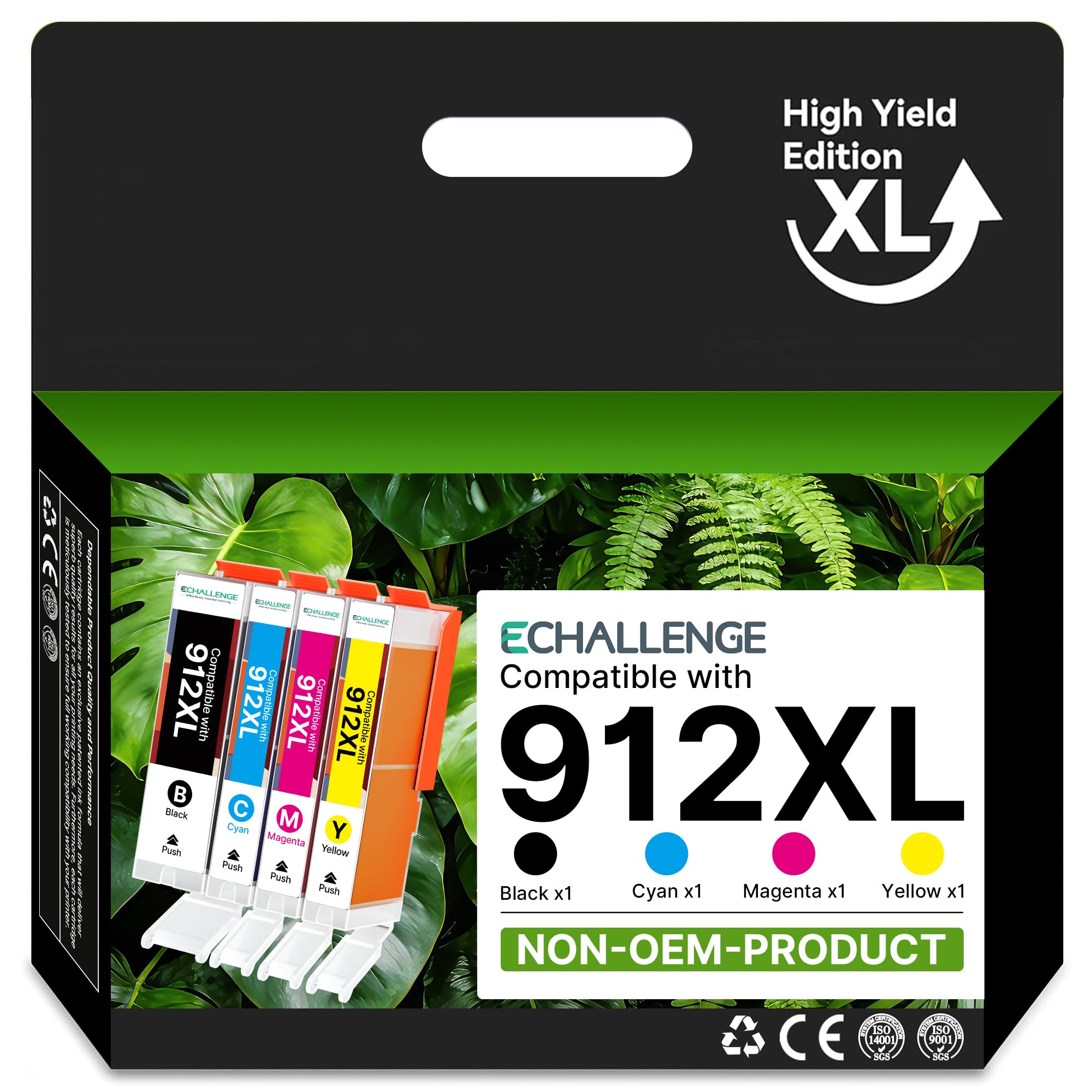 ECHALLENGE Lot de 4 cartouches d'encre 912XL compatibles avec HP OfficeJet Pro 8010 8012 8014 8015 8017 8020 8022 8023 8024 8025