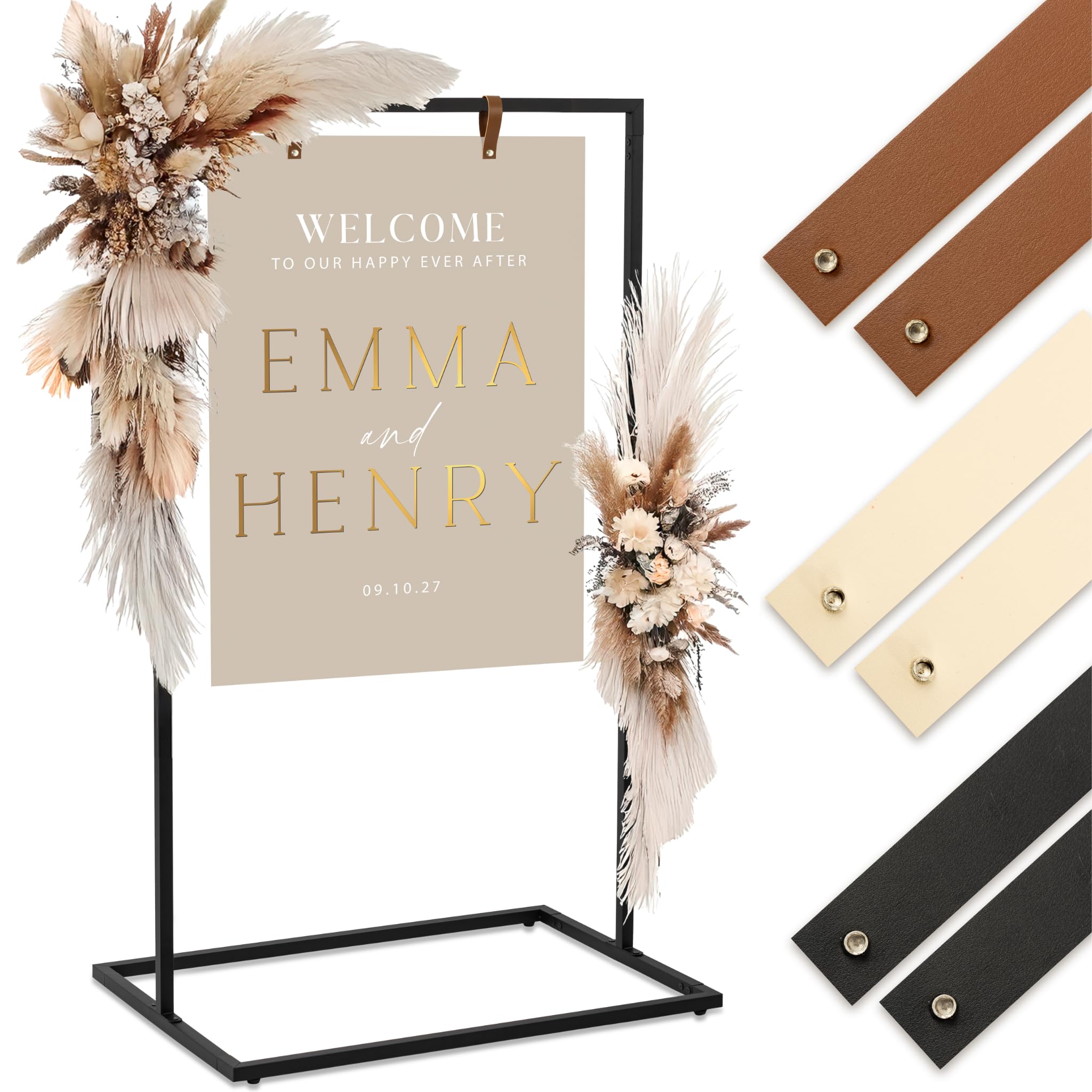 elegant wedding welcome sign stand – sturdy welcome to our wedding sign holder for seating charts & event decor - a beautiful black metal easel to welcome guests & celebrate your love