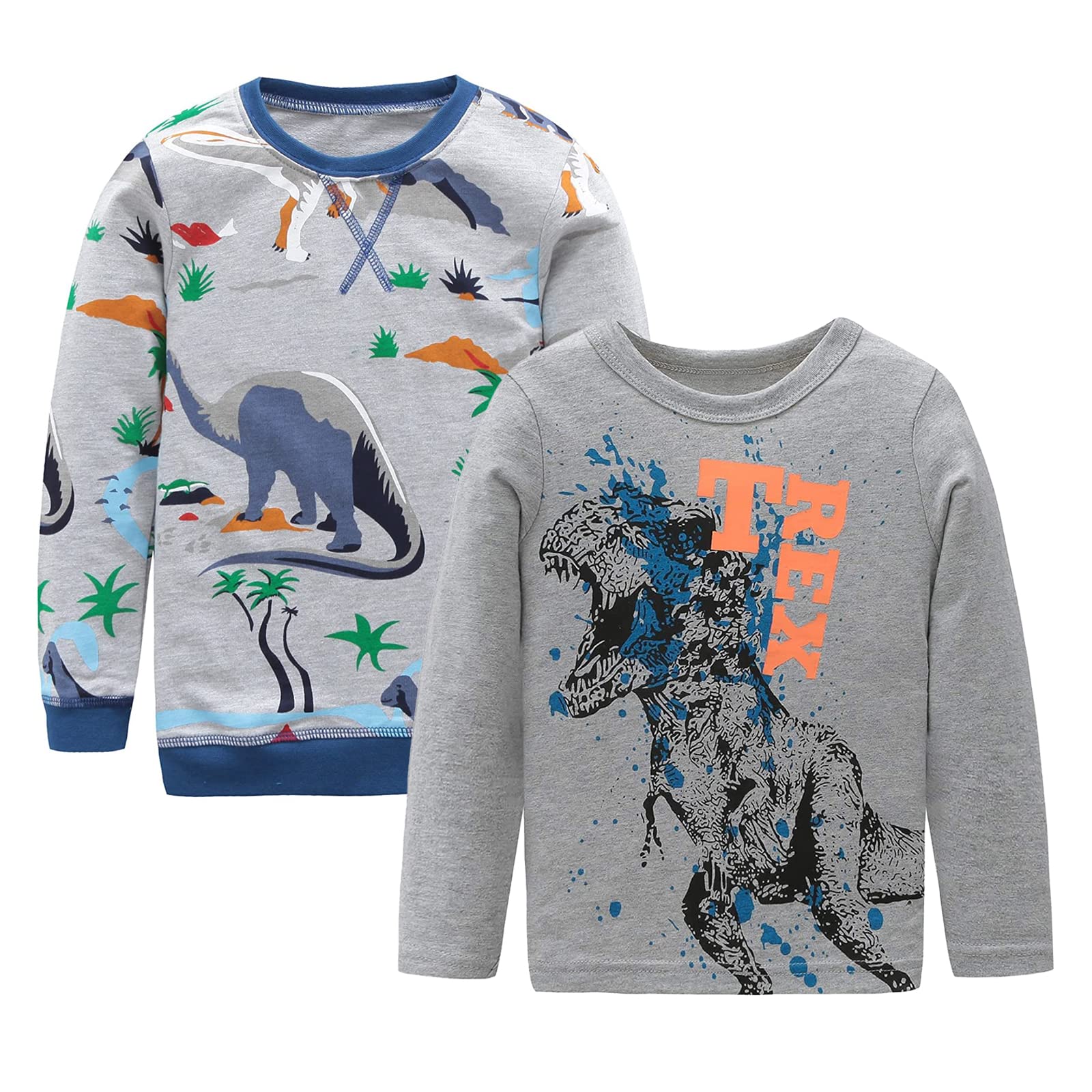 HowJoJo Boys Dinosaur T Shirts Cotton Long Sleeve Shirt Graphic Tees