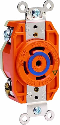 Miniatura 6 de Leviton 2810 30 Amp, 120208 voltios- 3PY, receptáculo de bloqueo de montaje empotrado, grado industrial, puesta a tierra, V-0-Max, negro