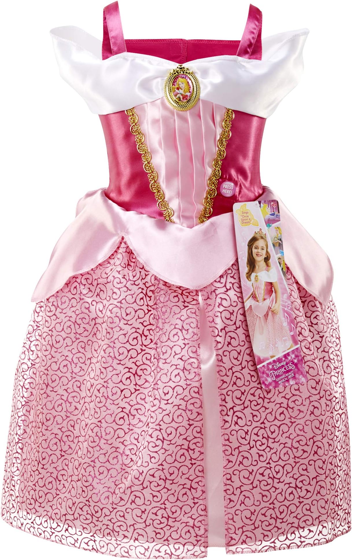 Disney PrincessDisney Princess Aurora Dress Costume, Sing & Shimmer Musical Sparkling Dress, Sing-A-Long To “Once Upon A Dream” Perfect for Party, Halloween Or Pretend Play Dress Up [Amazon Exclusive]