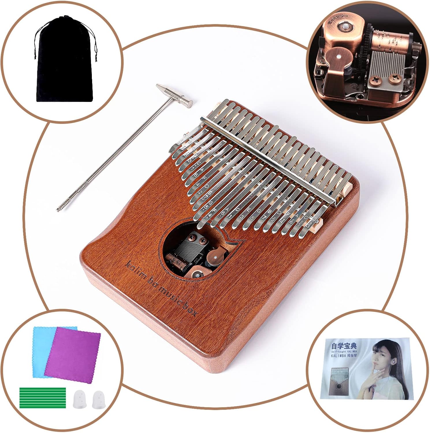 SOFTALK Vintage Kalimba Thumb Piano Musical Boxes Gifts for Wedding Christmas Birthday Valentine's Day (21 Tone Sabry Wood Water Drops, Tune : Castle in The Sky)