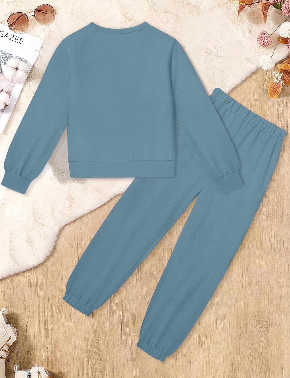 AGERWAY Girls Clothes Solid Color Long Sleeve Sweatshirt and Pants Girls' Clothing Sets 2 Piece Fall Winter Outfits