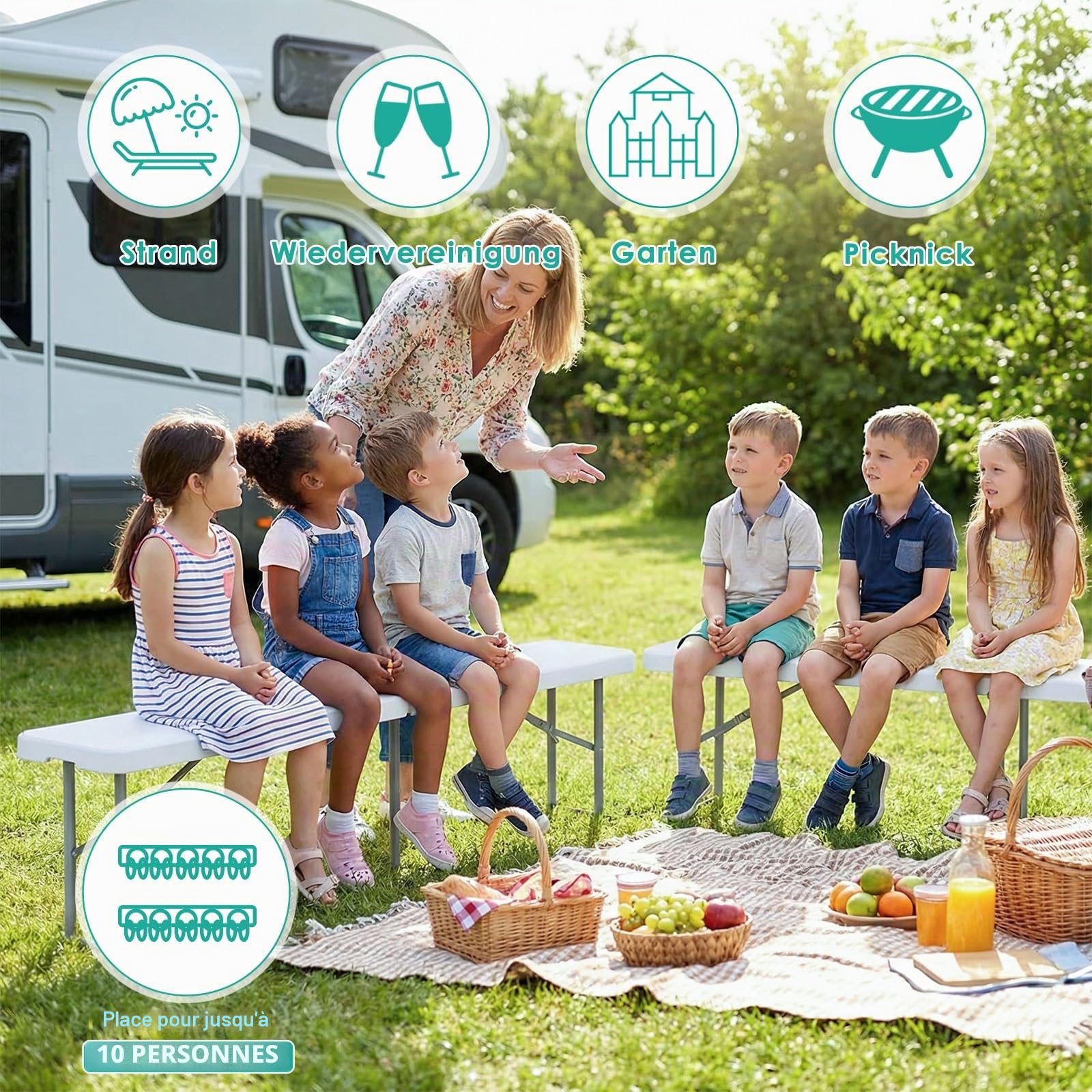 LIFERUN 2 pcs Bancs Pliables 183 cm,Banc de bière Pliant Camping avec poignée de Transport,Banc Pliable Camping Structure en Acier et Plateau en Plastique HDPE,pour Jardin Fête Barbecue Pique-Nique