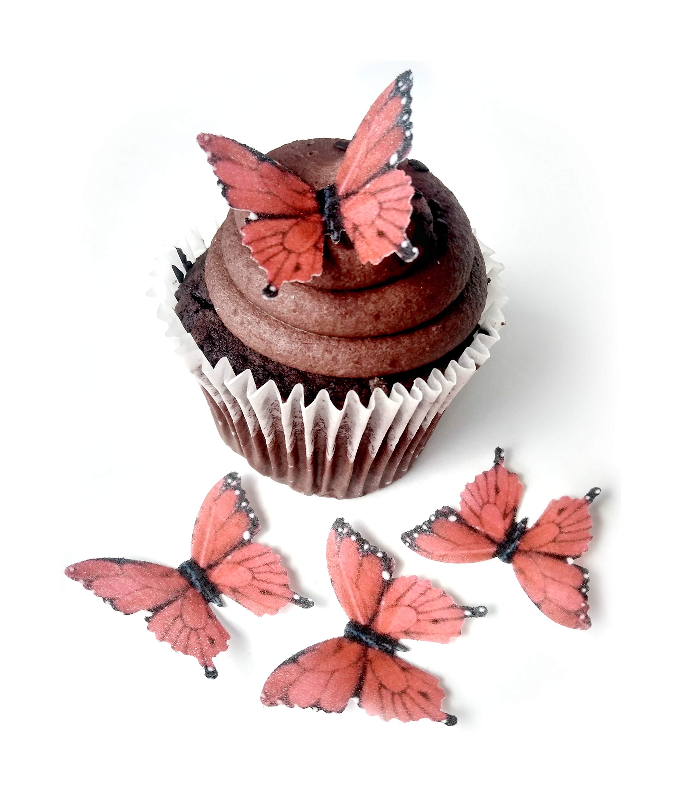24 RED MONARCH Small 1.75" Edible Image Decorative Wafer Paper Butterflies Butterfly Wedding Cake Cupcake Topper