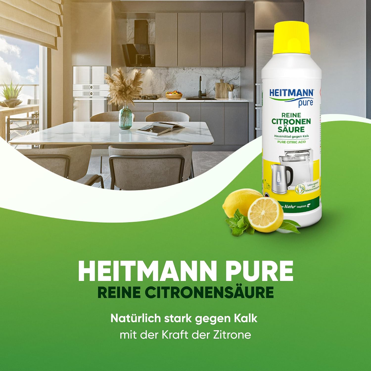 HEITMANN pure Reine Citronensäure: Ökologischer Bio-Entkalker, Reinigung für Küche & Bad, flüssig, 1x 500 ml