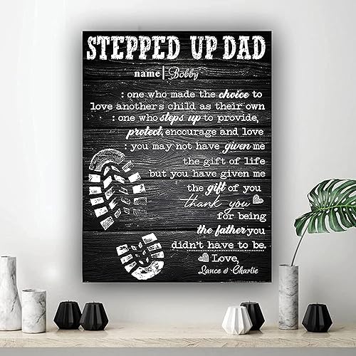 Lienzo personalizable con texto “Stepped up dad”, lienzo para el Día del Padre, el mejor regalo para padrastro, con cita significativa sobre la