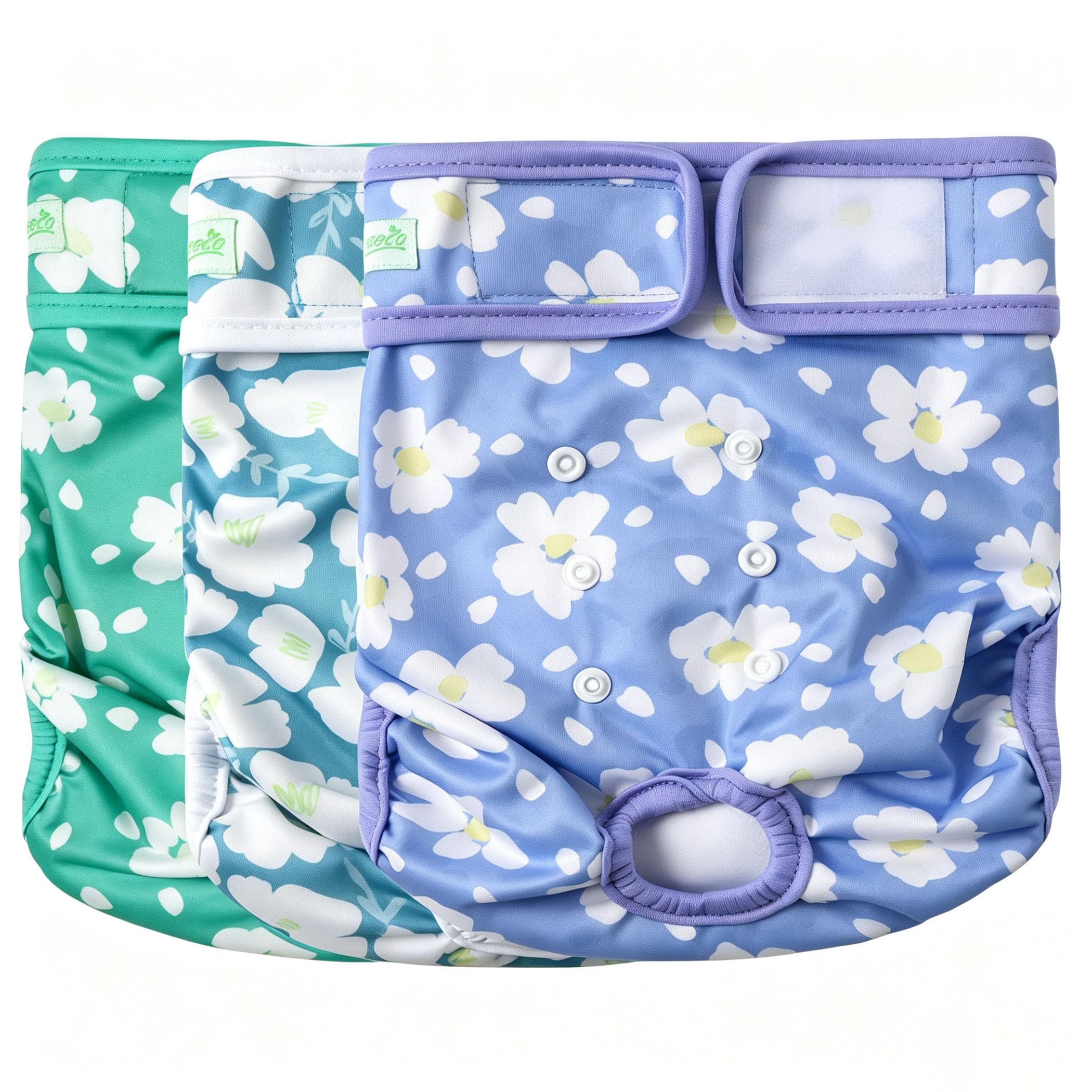 wegreeco Washable Female Dog Diapers Highly Absorbent Reusable Diapers for Dog in Heat Period, 3 Pack (Spring Colors, Small)
