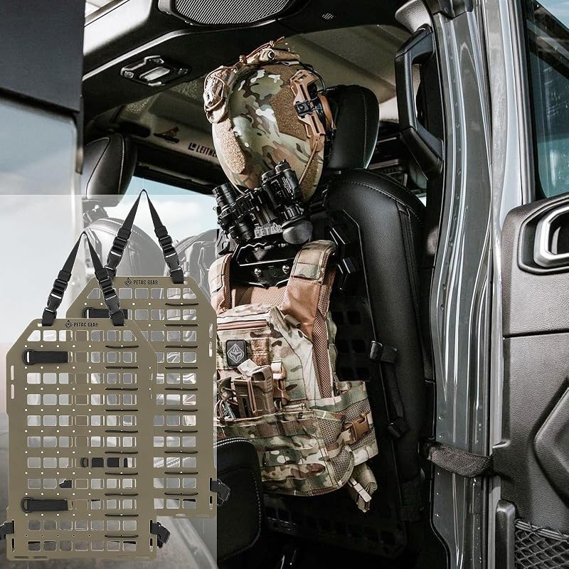 Organizador para Encosto de Banco PETAC GEAR com Painel MOLLE Rígido em Polímero, Dark Earth, Kit com 2 unidades