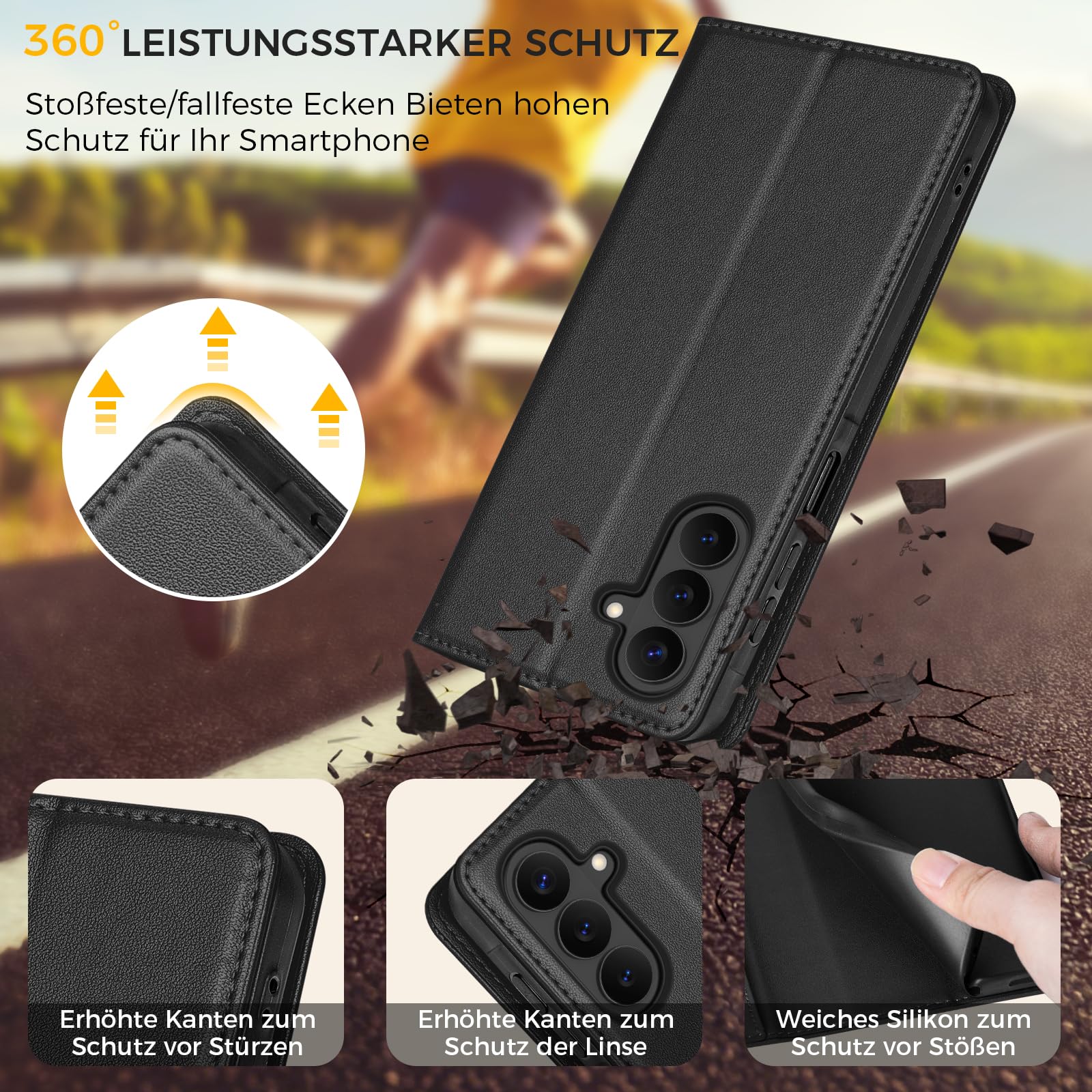 Etui na telefon komórkowy Samsung Galaxy S26 5G, kieszeń na karty premium, skóra PU, etui z klapką, funkcja stojaka, etui Flip Case do Samsung Galaxy S26 5G - czarne