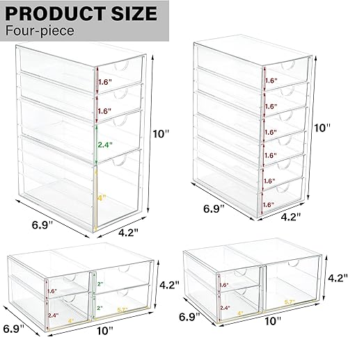 Miniatura 3 de Prsildan Organizador de cajones de acrílico con 17 cajones, accesorios organizadores de maquillaje para escritorio de oficina, juego de 4 cajones de