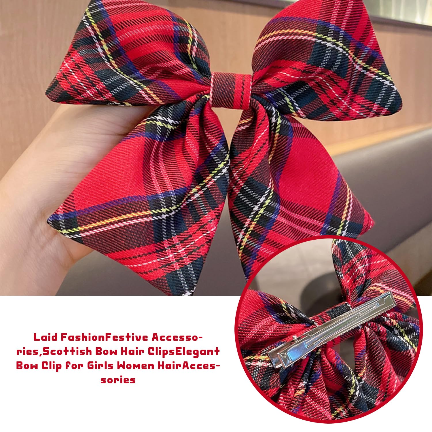 2PCS Tartan Bow Knot Hair Clips - Classic Scottish Plaid Hair Accessories for Women & Girls, Secure & Elegant Clips for Daily Wear - Image 3