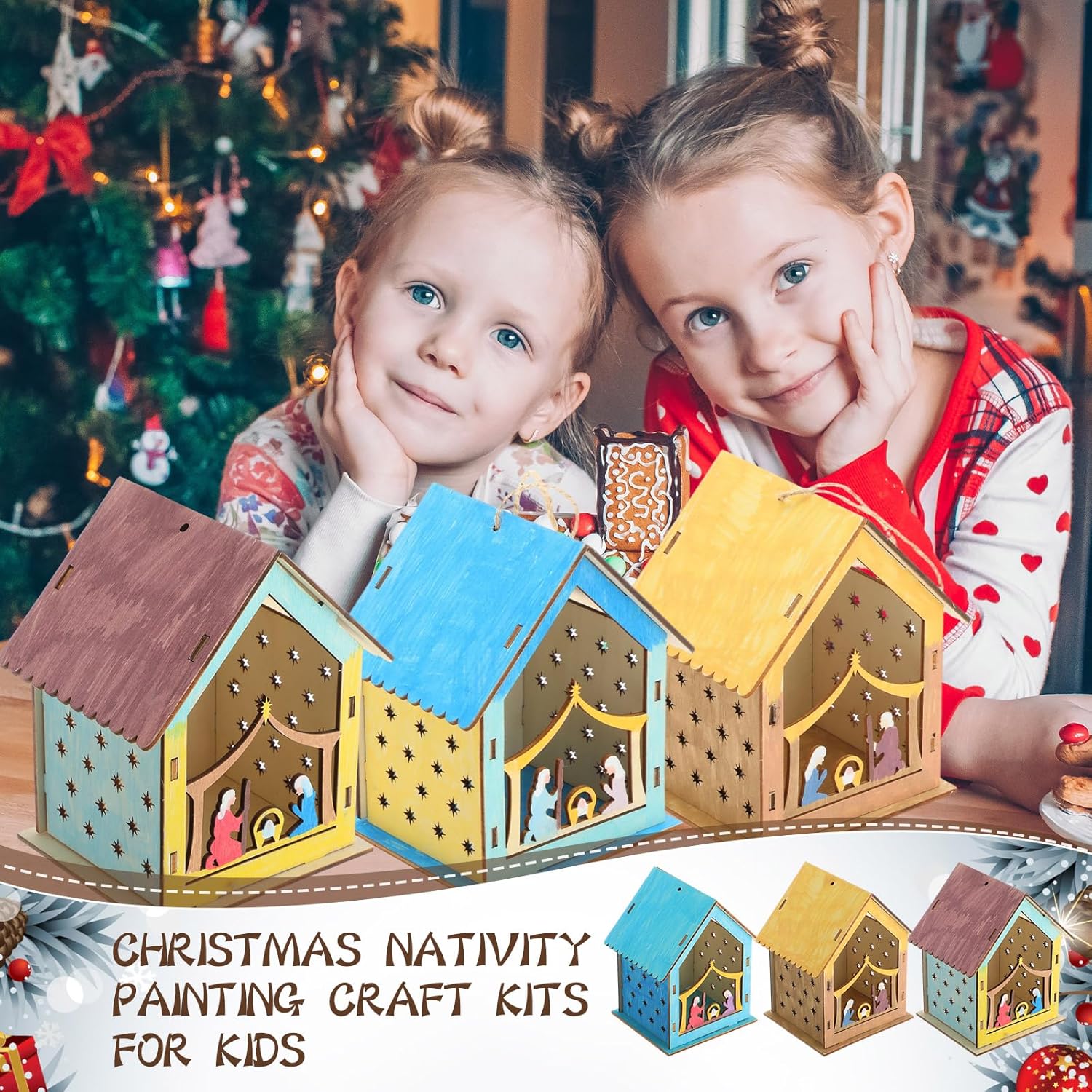 24 Pcs Christmas Nativity Painting Craft Kits for Kids Nativity House Religious Craft for Kids Make Your Own Jesus House DIY Wooden Christian Christmas Ornaments for Art Sunday School - Image 7