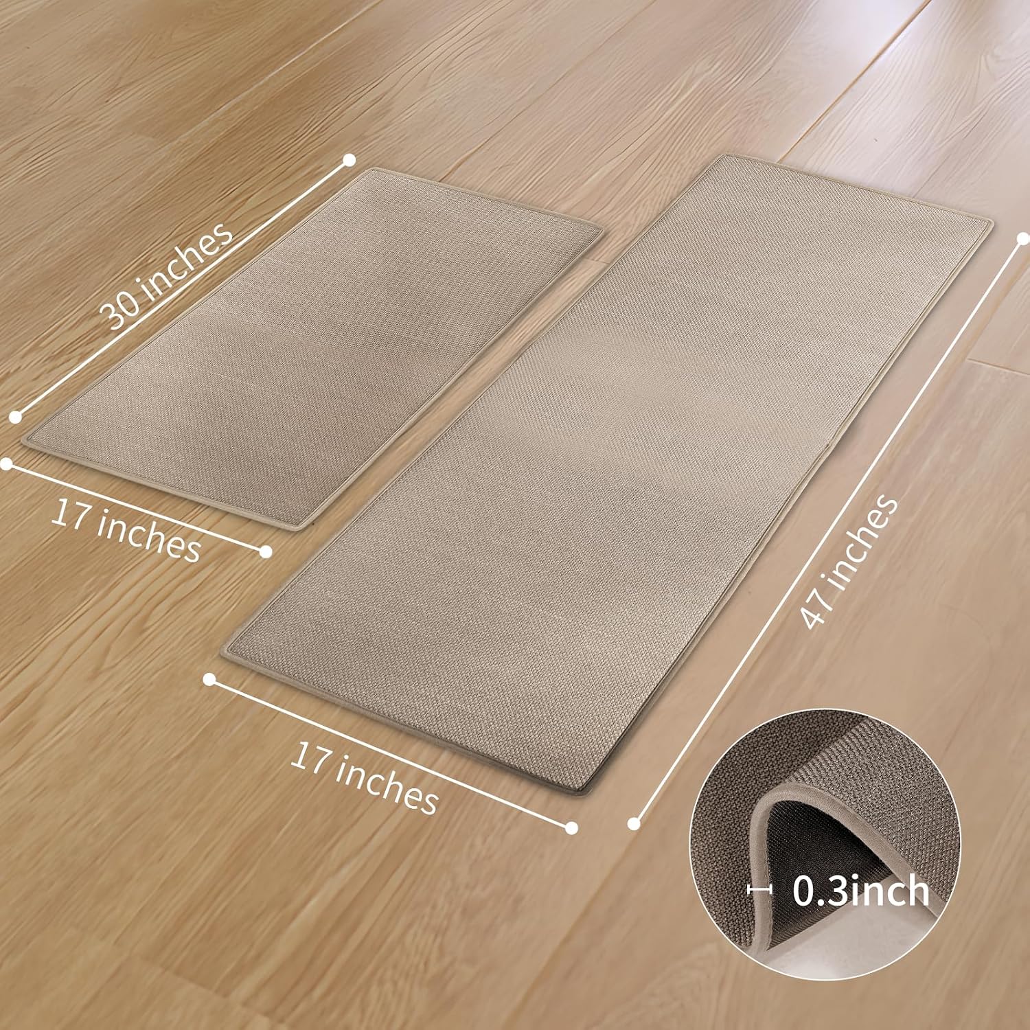 Kitchen Mat Set of 2Pcs Non Slip Rugs Cushioned Anti Fatigue Mat Water Absorbent Laundry Mats Washable Standing Mats for Kitchen Floor Office Laundry Room Bathroom,17"X30"+17"X47",Brown image 2