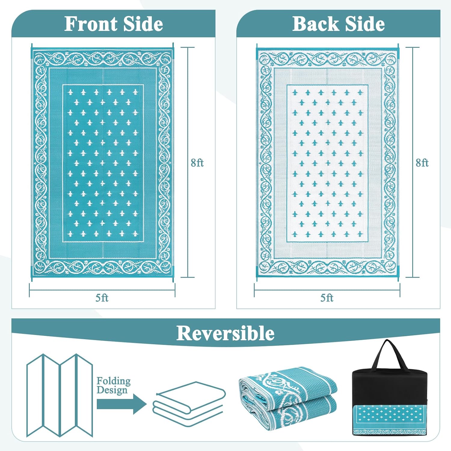 Pauwer Outdoor Rug 9'x12' Waterproof for Patios, Reversible Plastic Straw Rug, Indoor Outdoor Area Carpet RV Mat, Patio Camping Mats for RV, Picnic, Backyard, Deck, Balcony, Porch