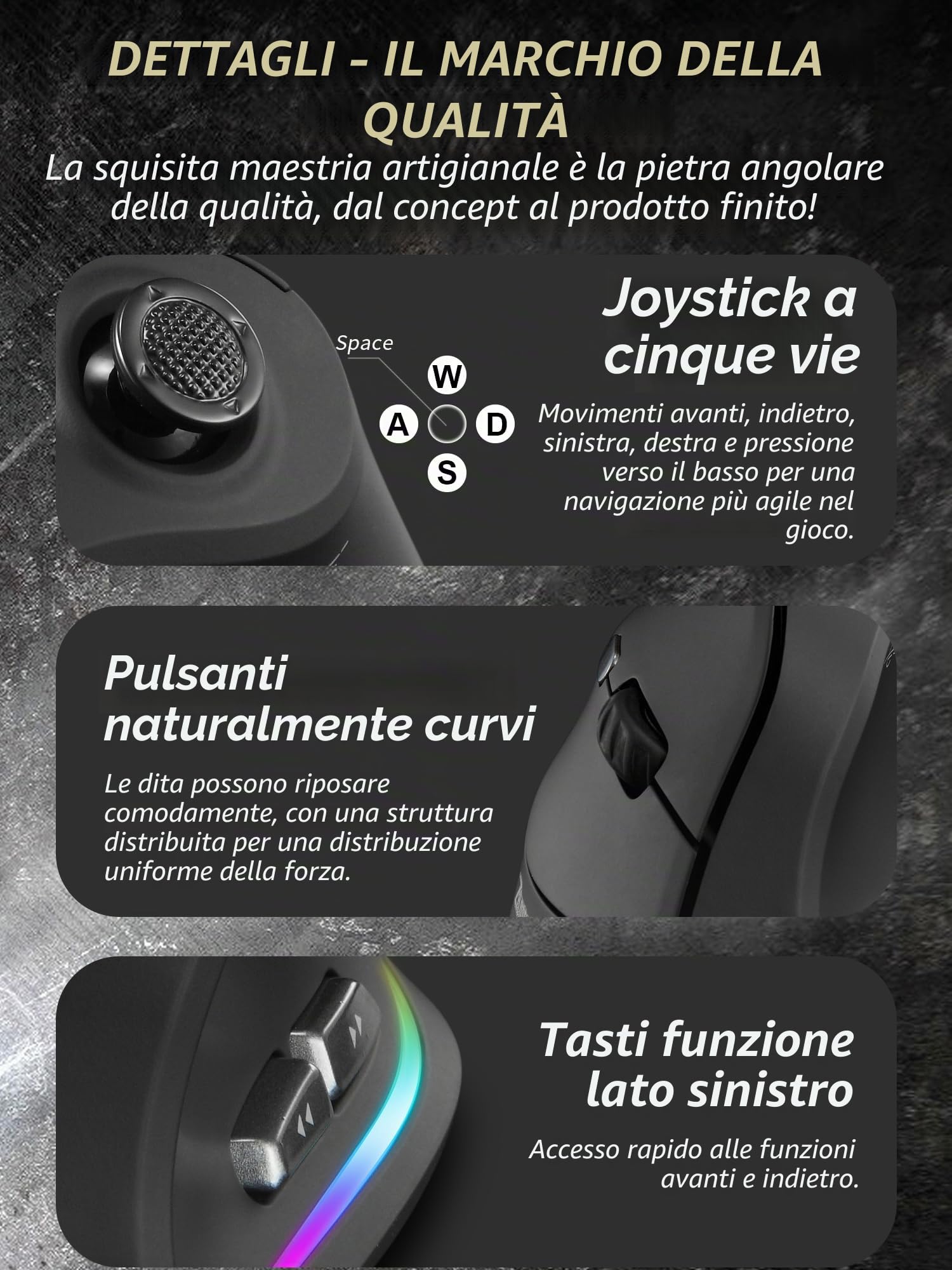 TKMARS Mouse Verticale Wireless, Mouse Ergonomico Bluetooth Da Ufficio, Trackball RGB Ergonomico Programmabile Wireless per Dispositivi Multipli 2.4G