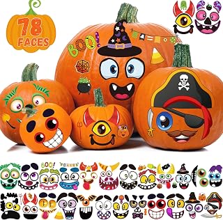 Halloween Pumpkin Stickers 78PCS Pumpkin Decorating Stickers Jack O Lantern Stickers Pumpkin Stickers for Kids Toddlers Teens Pumpkin Face Stickers Favors Halloween Treats Stickers Crafts