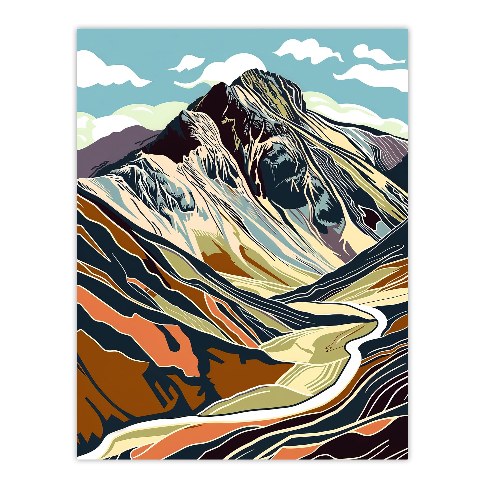 Artery8 Stylised Scafell Pike Mountain Hiking Cambria Living Room Extra Large XL Wall Art Poster Print