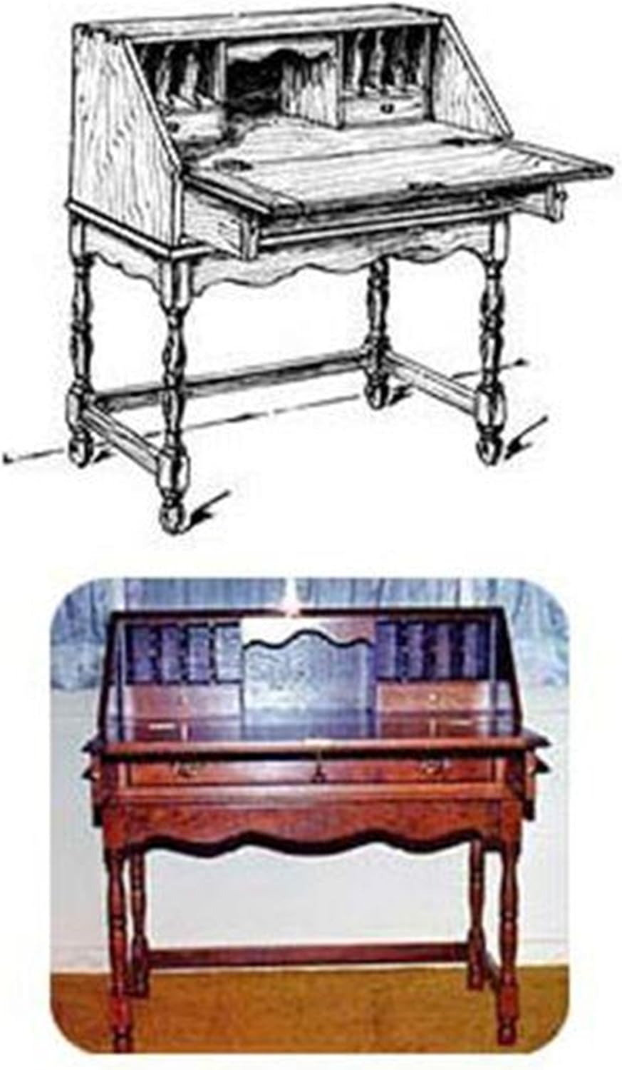 WOODCRAFT Project Paper Plan to Build Drop Front Desk with Spindle Legs - Material Not Included