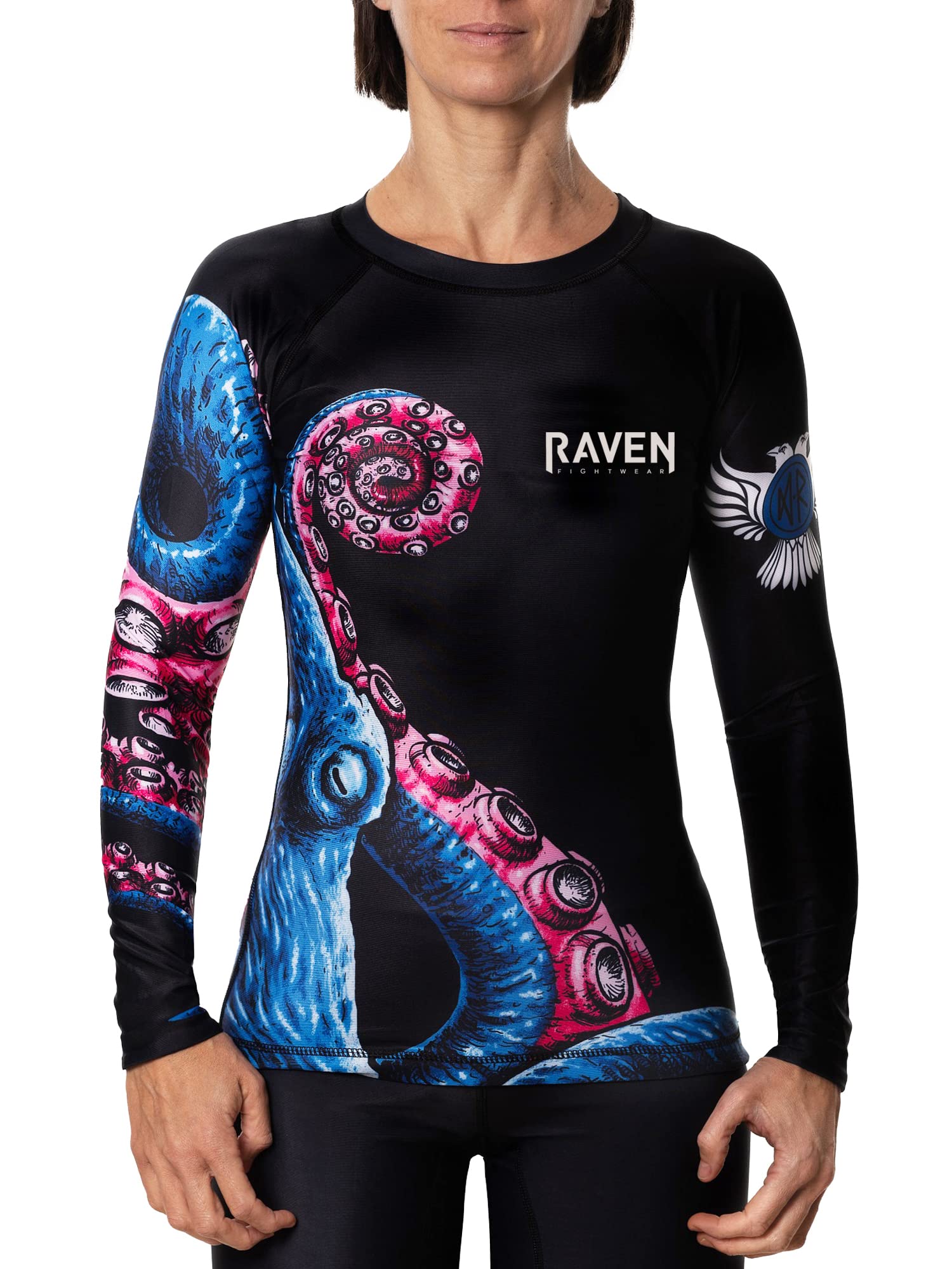 Raven Fightwear Damen Kraken Octopus BJJ Rash Guard MMA Rot/Weiß/Blau