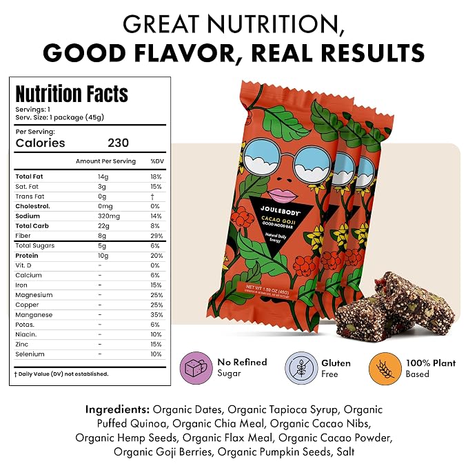 Barras orgánicas nutritivas sabor cacao y goji 10 unidades miniatura 2